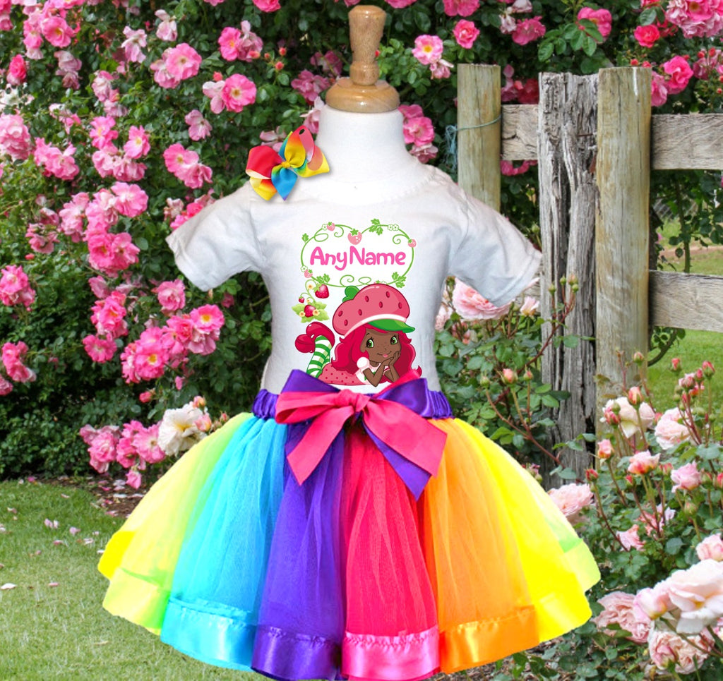 Strawberry Shortcake Black Girl Tutu Set Girls Personalized Custom Rainbow Ribbon Tutu Outfit Dress Theme Cake Smash Party