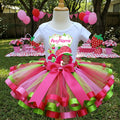 Strawberry Shortcake Black Girl Tutu Set Girls Personalized Custom Red Pink Green Ribbon Sewn Trim Tutu Outfit Dress Theme Cake Smash Party