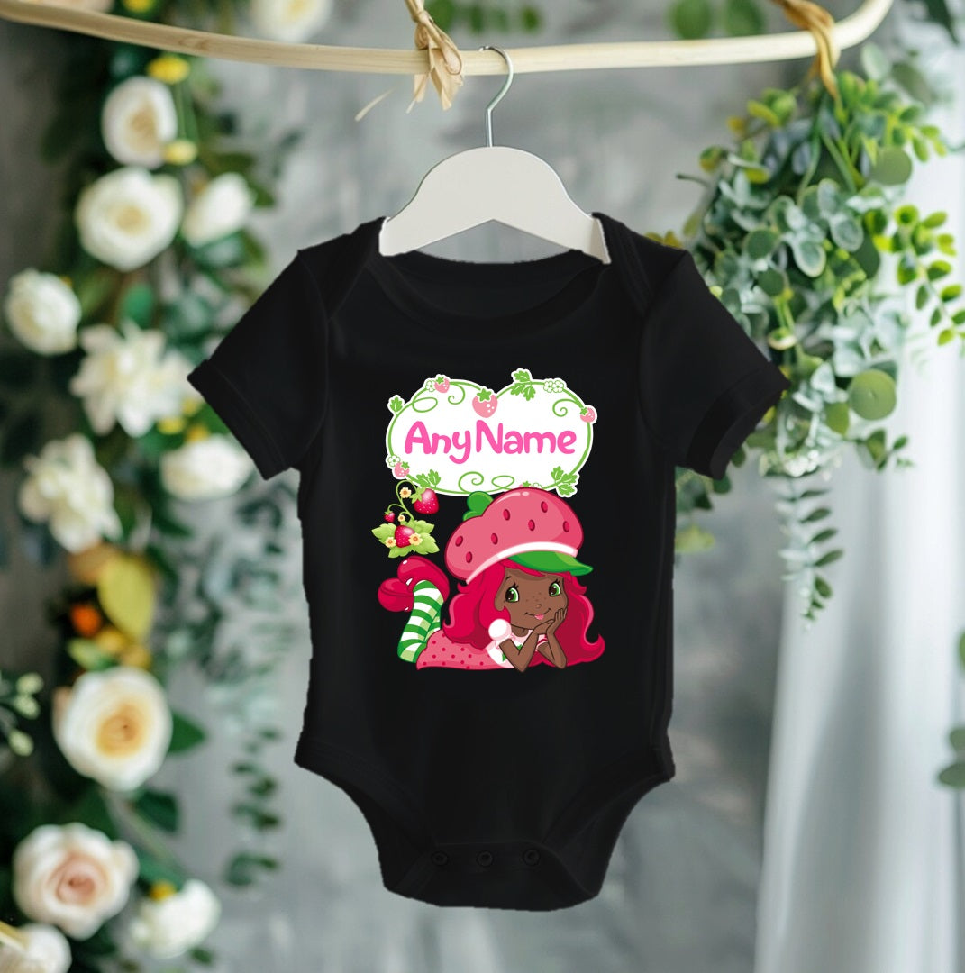 Strawberry Shortcake Black Girl Personalized Custom Black T-Shirt or Onesie Theme Cake Smash Party