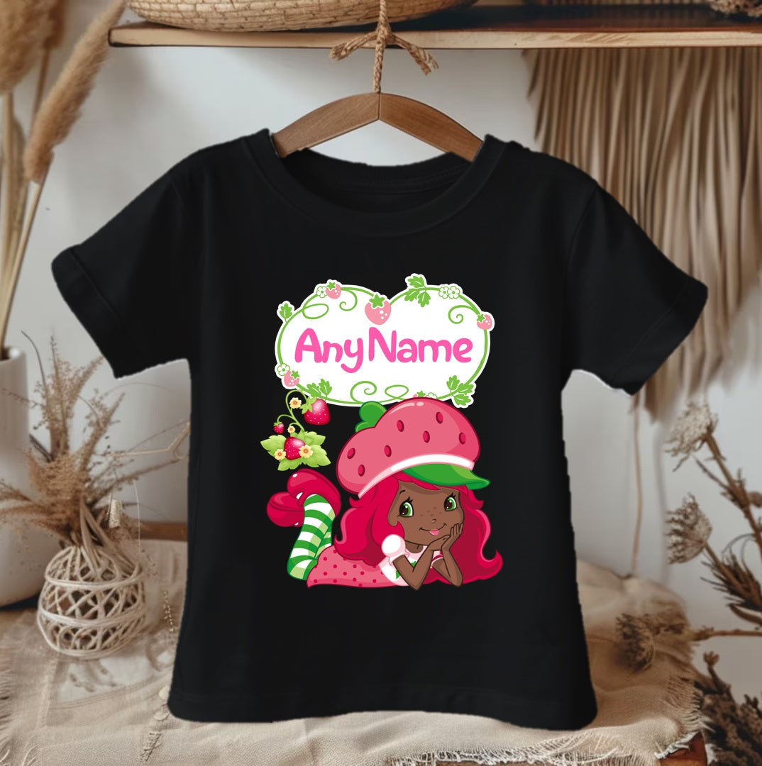 Strawberry Shortcake Black Girl Personalized Custom Black T-Shirt or Onesie Theme Cake Smash Party