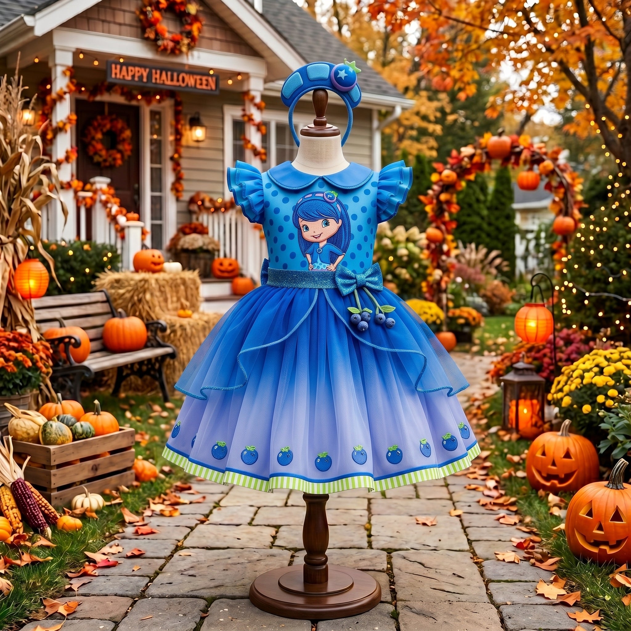 Strawberry Shortcake Blueberry Muffin Girls' Deluxe Sparkle Tutu Party Costume Dress Set with Matching Headband Halloween Birthday Pageant