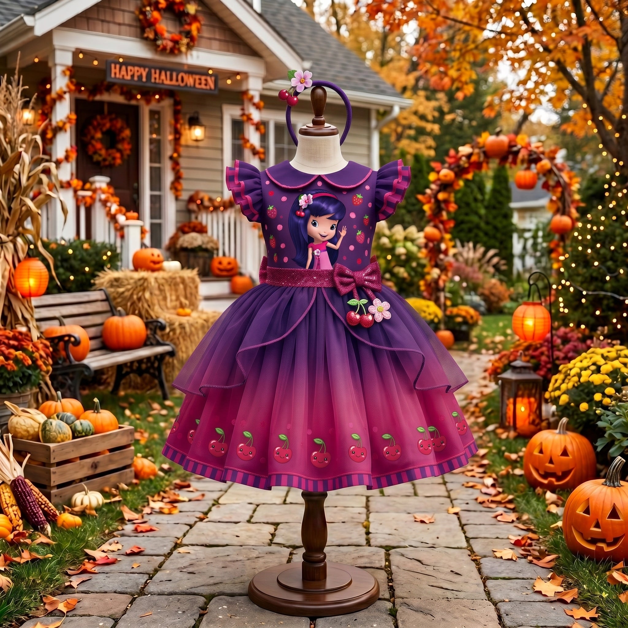 Strawberry Shortcake Cherry Jam Girls' Deluxe Sparkle Tutu Party Costume Dress Set with Matching Headband Halloween Birthday Pageant