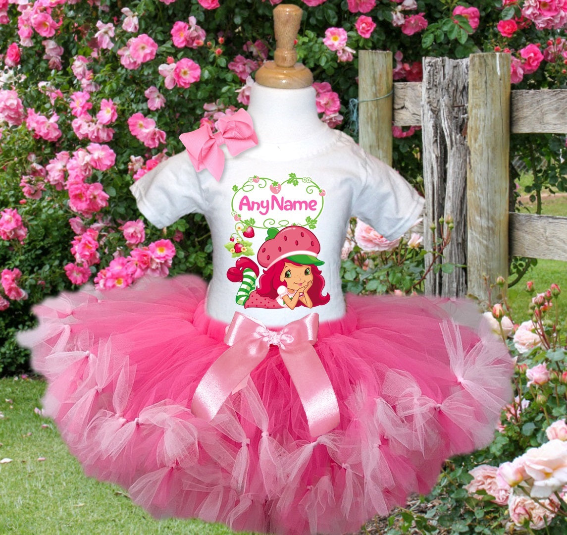 Strawberry Shortcake Tutu Set Girls Personalized Custom Hot Pink Soft Pink Knots Tutu Outfit Dress Theme Cake Smash Party