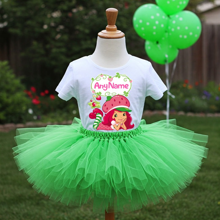 Strawberry Shortcake Tutu Set Girls Personalized Custom Green Tutu Outfit Dress Theme Cake Smash Party