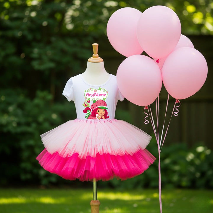 Strawberry Shortcake Tutu Set Girls Personalized Custom Pink Hot Pink Tutu Outfit Dress Theme Cake Smash Party