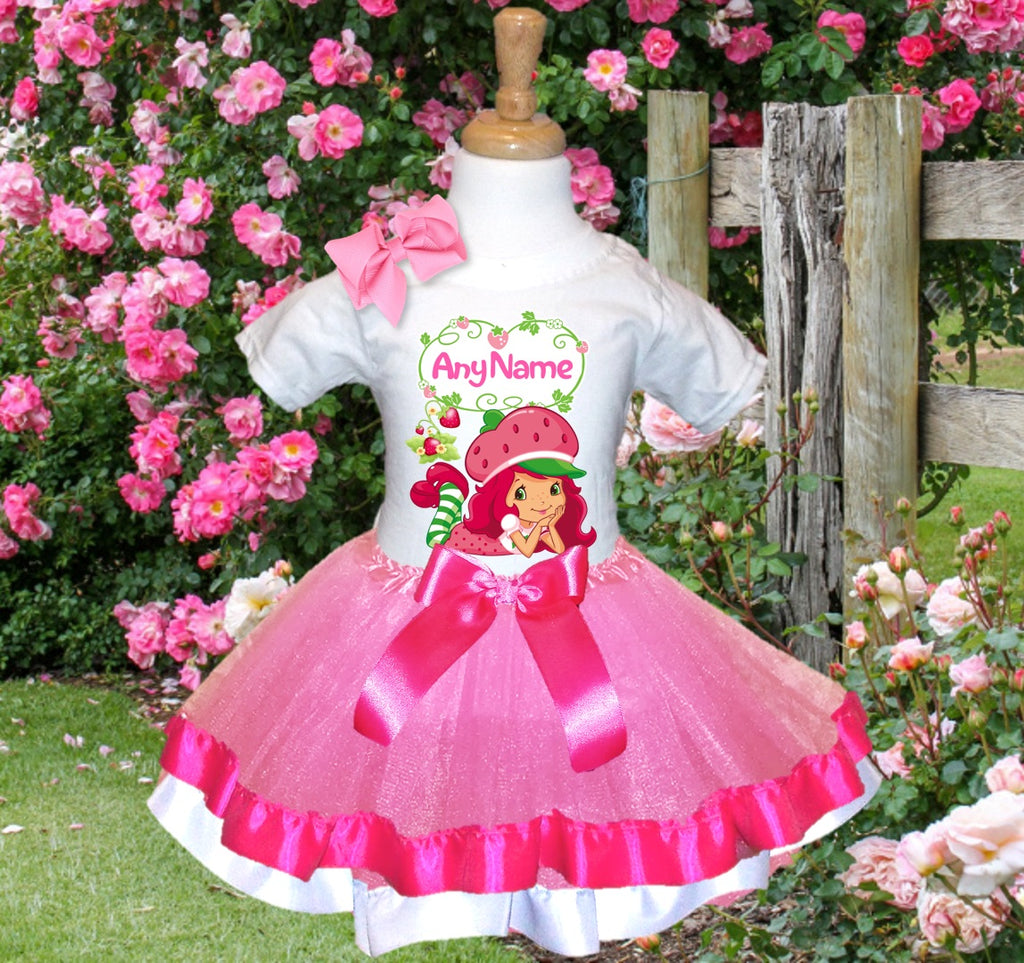 Strawberry Shortcake Tutu Set Girls Personalized Custom Pink Hot Pink White Ribbon Trim Tutu Outfit Dress Theme Cake Smash Party