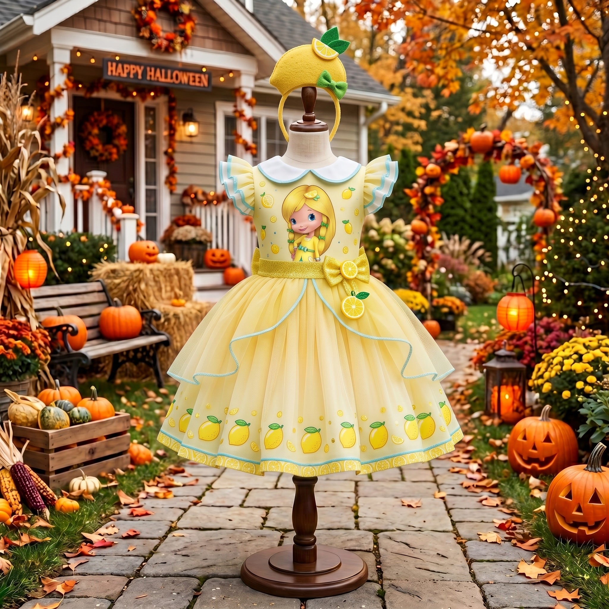 Strawberry Shortcake Lemon Meringue Girls' Deluxe Sparkle Tutu Party Costume Dress Set with Matching Headband Halloween Birthday Pageant