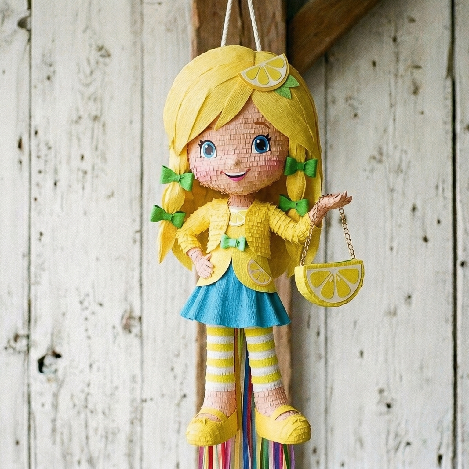 Premium Handmade 30-Inch Strawberry Shortcake Lemon Meringue Character Pull-String Piñata Table Decor Party Centerpiece