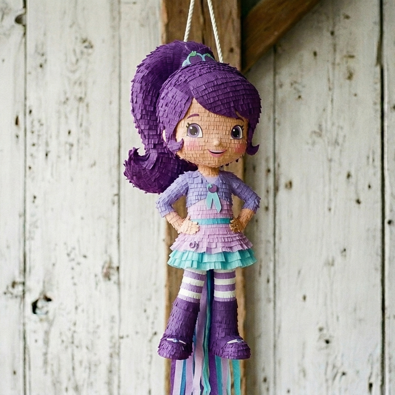 Premium Handmade 30-Inch Strawberry Shortcake Plum Pudding Character Pull-String Piñata Table Decor Party Centerpiece