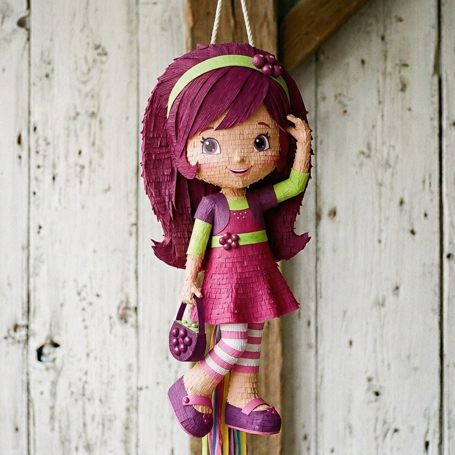 Premium Handmade 30-Inch Strawberry Shortcake Raspberry Torte Character Pull-String Piñata Table Decor Party Centerpiece