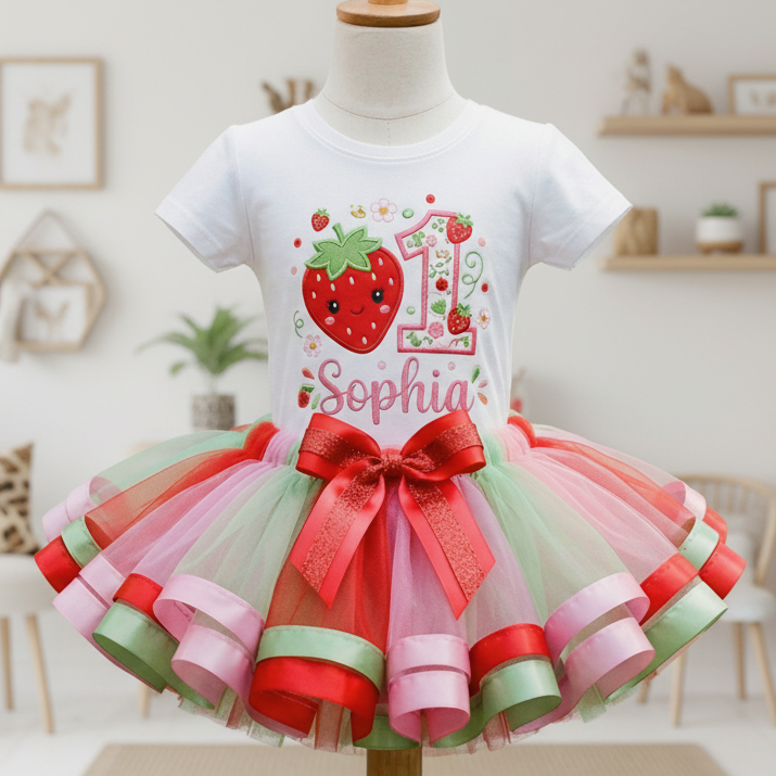 Cute Berry Strawberry Tutu Set Girls Personalized Custom Tutu Outfit Dress Theme Cake Smash Birthday Party