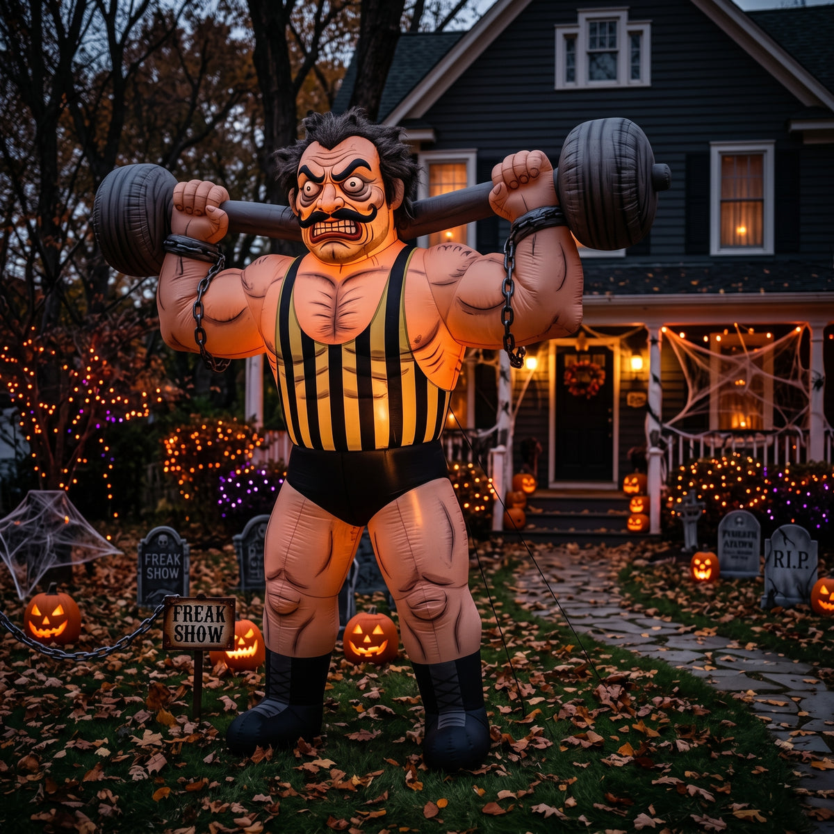 6' Freak Show Twisted Carnival Creepy Strong Man Yard Halloween Inflatable Blow Up Decor Prop