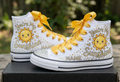 Custom Sun Sunshine High-Top Sneakers Shoes Personalized with Name, Ribbon Laces & Rhinestones Birthday Parties Everyday Gift