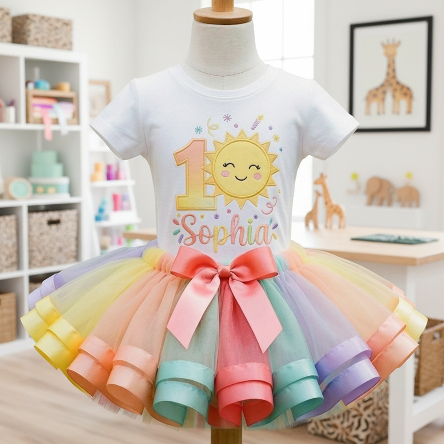 Cute Little Sun Sunshine Tutu Set Girls Personalized Custom Tutu Outfit Dress Theme Cake Smash Birthday Party