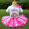 Super Kitties Tutu Set Girls Personalized Custom Hot Pink White Pink Ribbon Sewn Trim Tutu Outfit Dress Theme Cake Smash Party