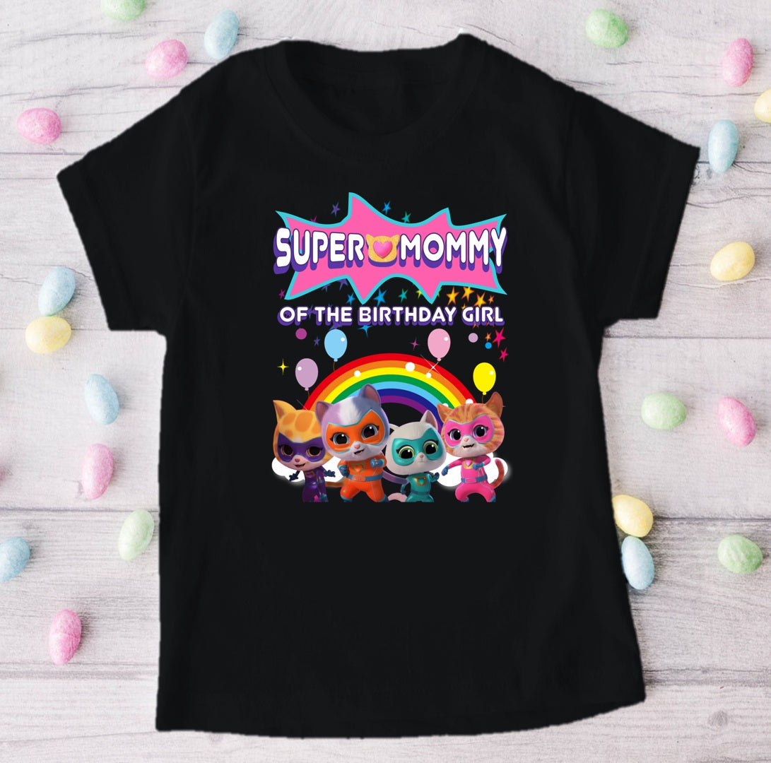 Super Kitties Personalized Custom Black Family T-Shirt or Onesie Pack Theme Cake Smash Birthday Party
