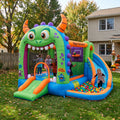 Play Bounce House Jumping Playhouse area with Slide and Ball Pit Halloween Swamp Monster's Head Castle Theme