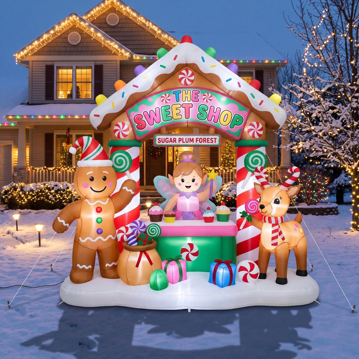 The Sweet Shop / Sugar Plum Forest Colossal 10-Foot Illuminated Holiday Archway Inflatable Scene Christmas Decor Yard Prop