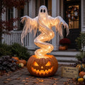 3.5' Swirling Ghost in Jack o Lantern Pumpkin Lamp Halloween Home Decor Prop with Lights
