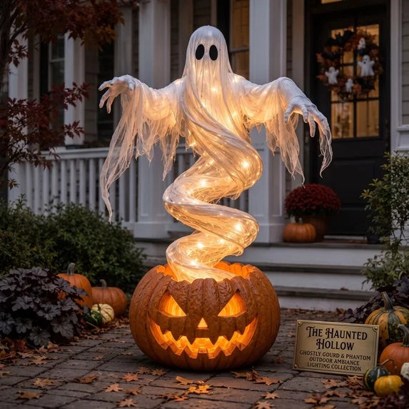3.5' Swirling Ghost in Jack o Lantern Pumpkin Lamp Halloween Home Decor Prop with Lights