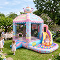 Play Bounce House Jumping Playhouse area with Slide and Ball Pit Teatime Tea Party Castle Theme