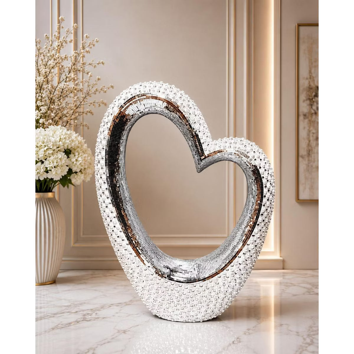 32"x24" Silver Modern Textured Ceramic Open Heart Accent Home Decor