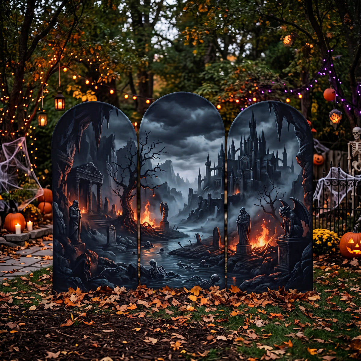 7.2ft The Underworld Theme Halloween Arch Fabric Backdrop Cover - Multi-Panel Event Backdrop Decor Prop