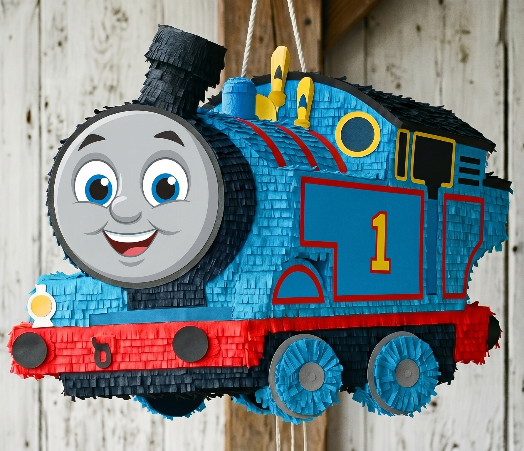 Premium Handmade 30-Inch Thomas All Engines Go Thomas Train Character Pull-String Piñata Table Decor Party Centerpiece