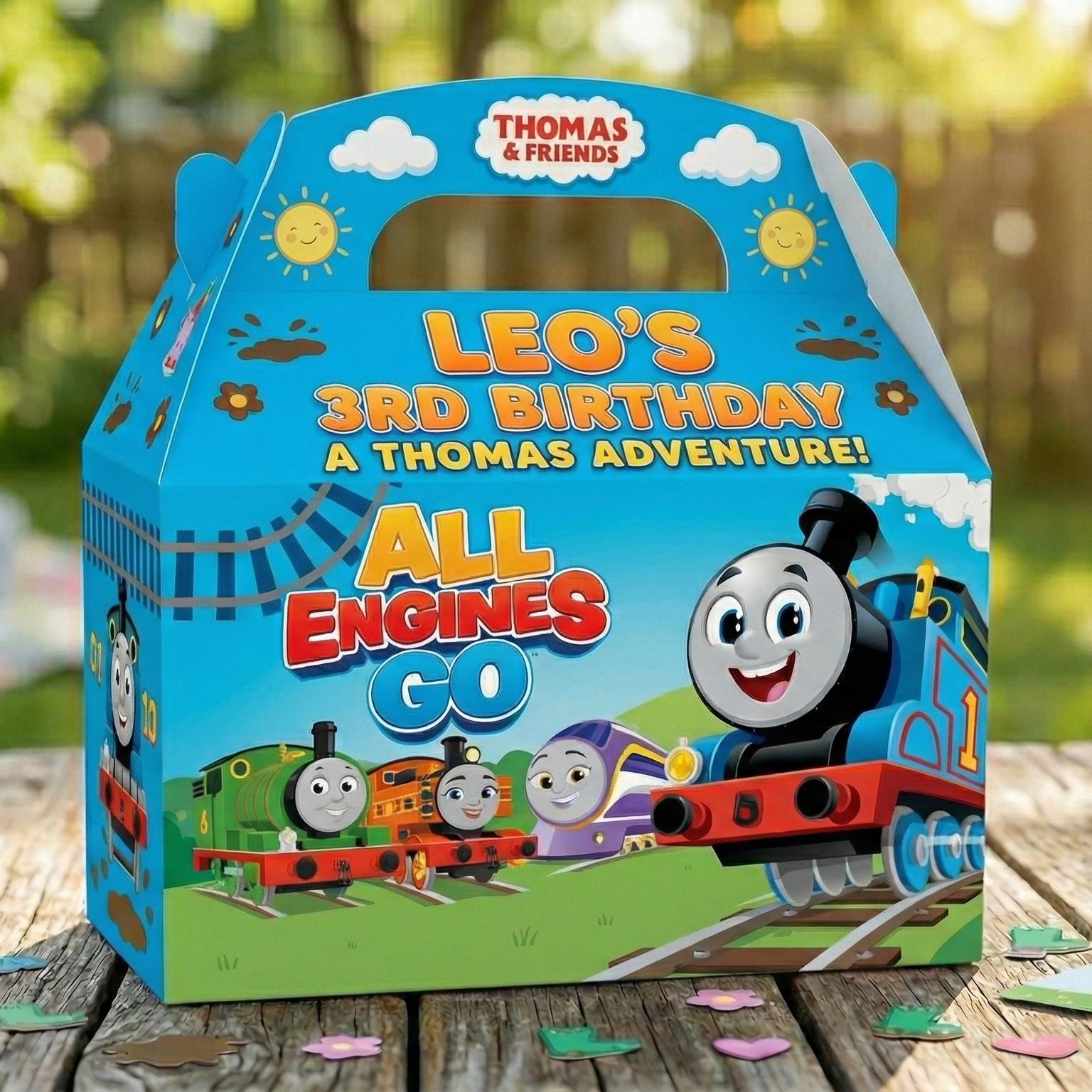 (Pack of 6) Thomas All Engines Go Custom Personalized Birthday Party Favor Gable Treat Boxes