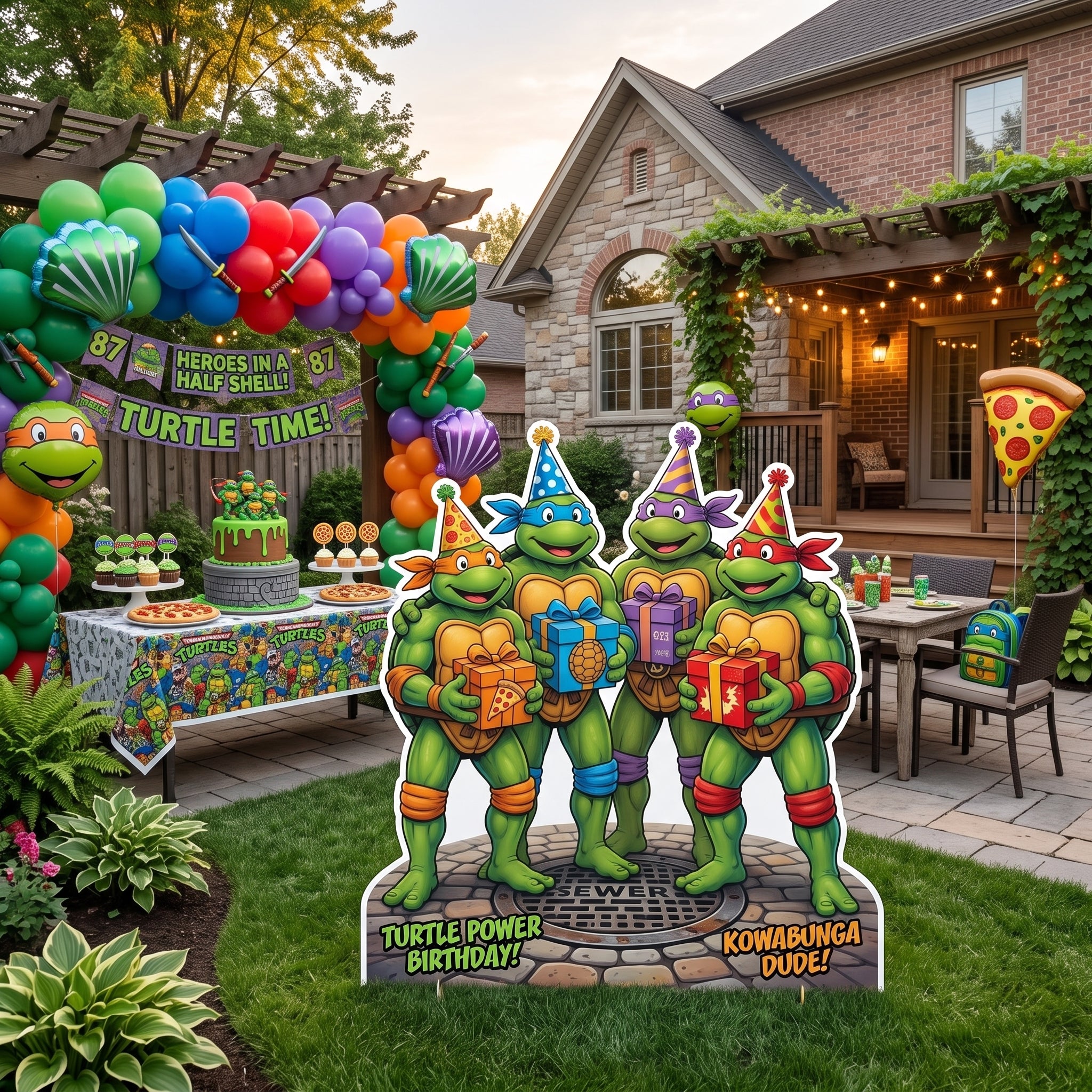Life Size TMNT 1987 Ninja Turtles Character Premium Freestanding Cutouts Yard Sign Decor Party Prop