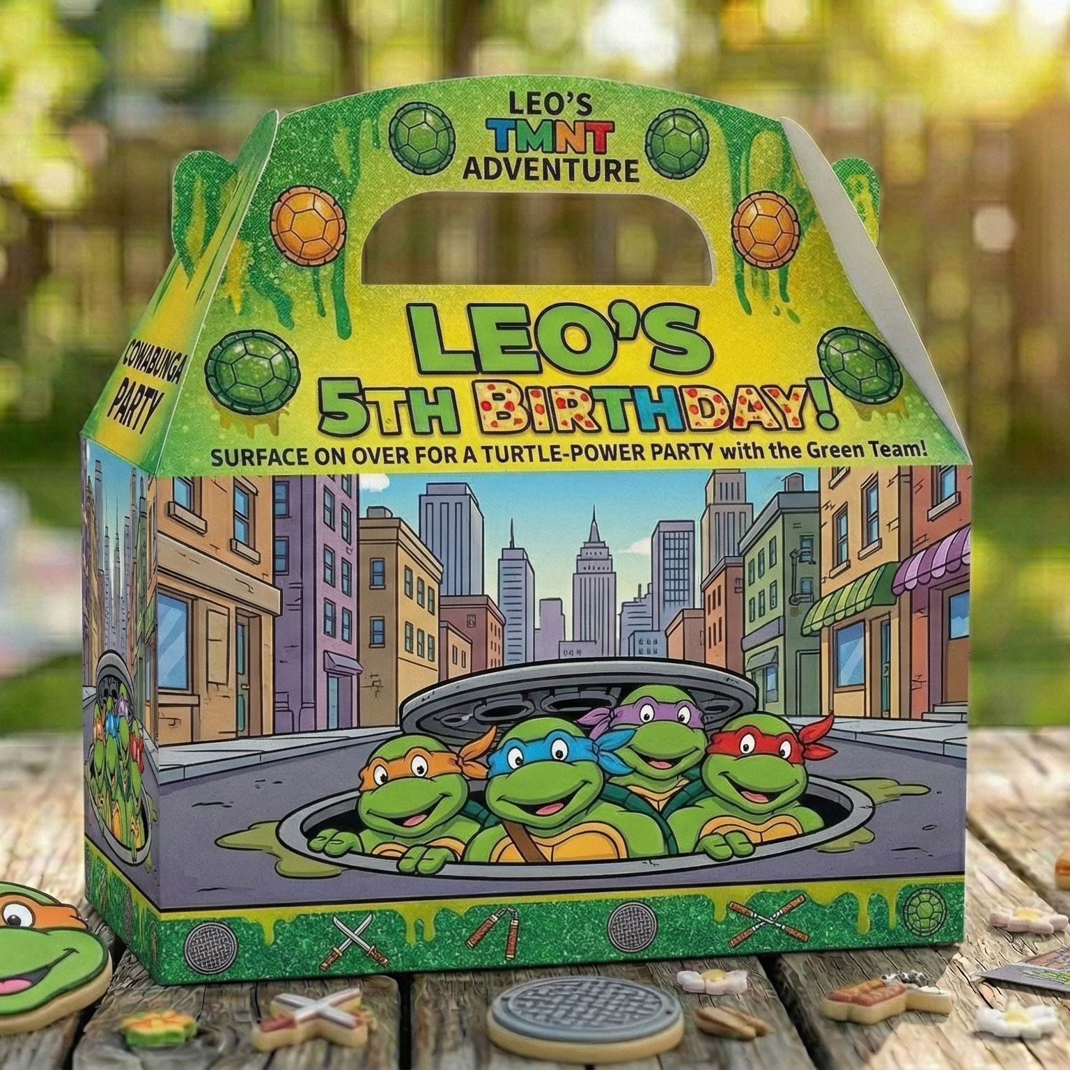 (Pack of 6) TMNT 1987 Ninja Turtles Custom Personalized Birthday Party Favor Gable Treat Boxes