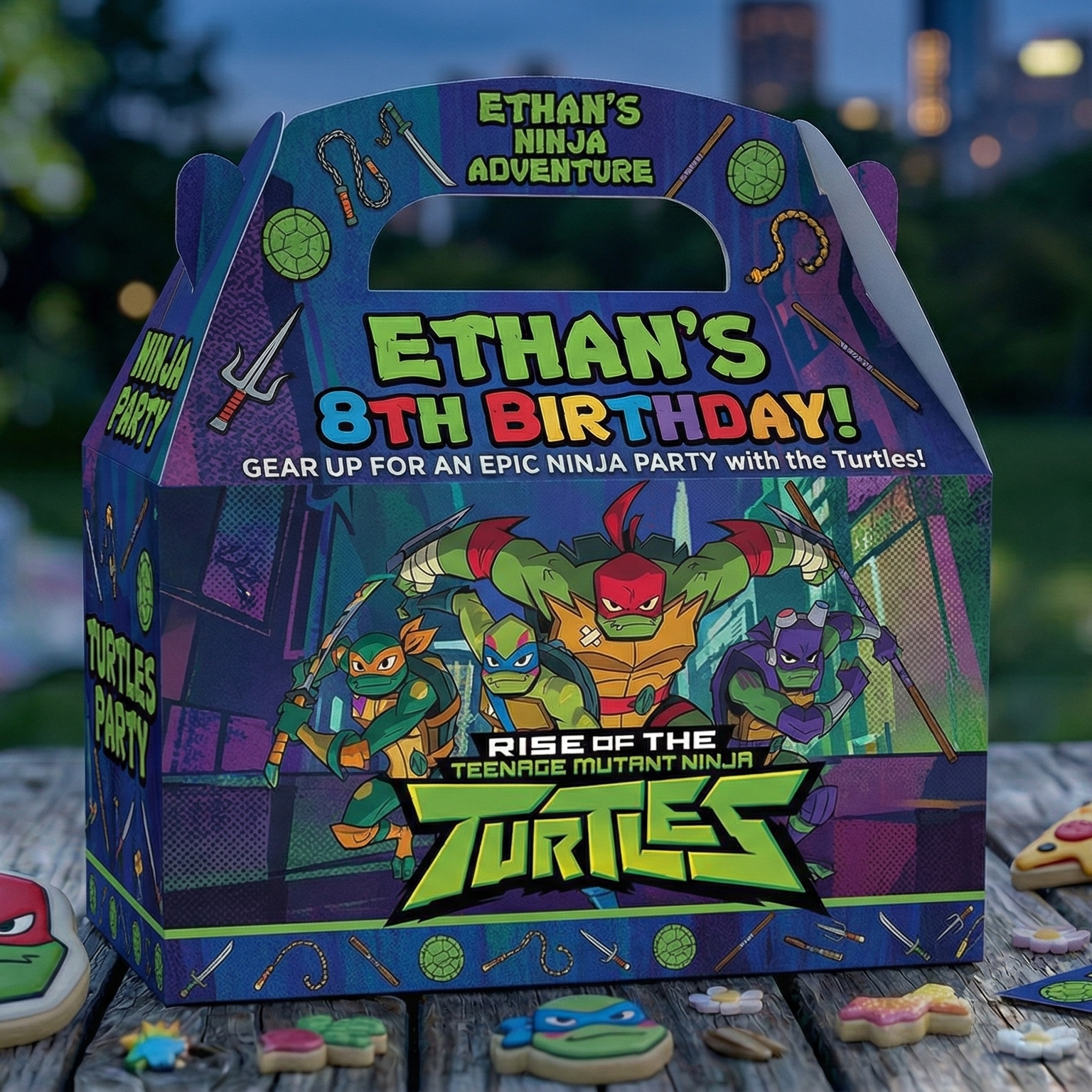 (Pack of 6) TMNT 2018 Rise Ninja Turtles Custom Personalized Birthday Party Favor Gable Treat Boxes