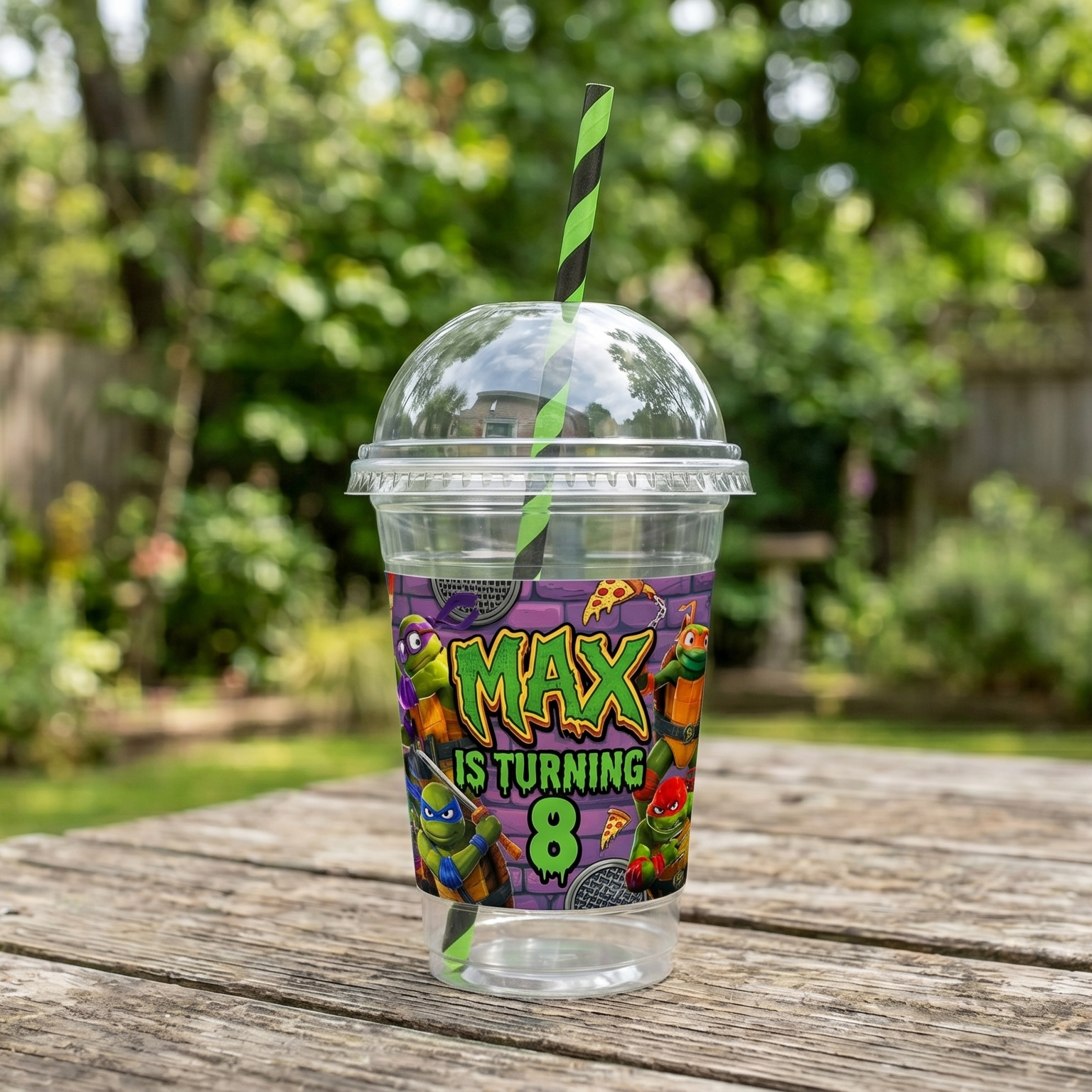 (Pack of 6) TMNT 2023 Mayhem Ninja Turtles Custom Personalized Birthday Party 16 oz Cups with Dome Lids & Straws