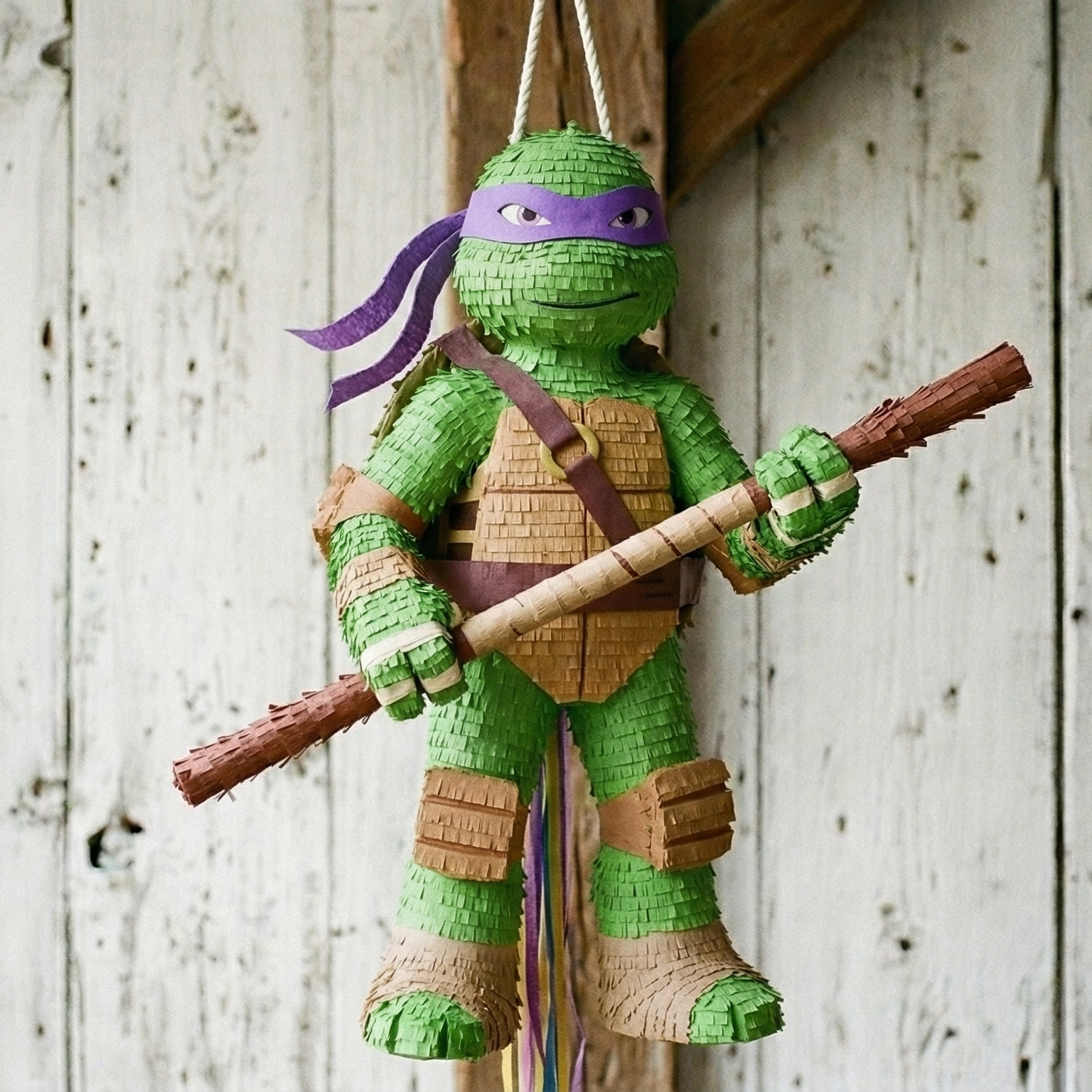 Premium Handmade 30-Inch TMNT Ninja Turtles Donnie Donatello Character Pull-String Piñata Table Decor Party Centerpiece