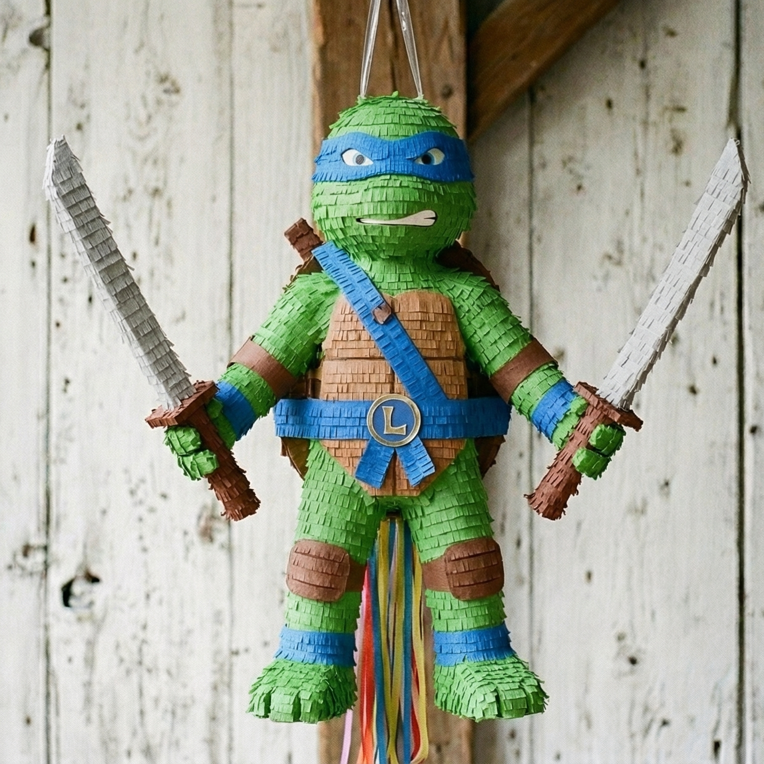 Premium Handmade 30-Inch TMNT Ninja Turtles Leo Leonardo Character Pull-String Piñata Table Decor Party Centerpiece