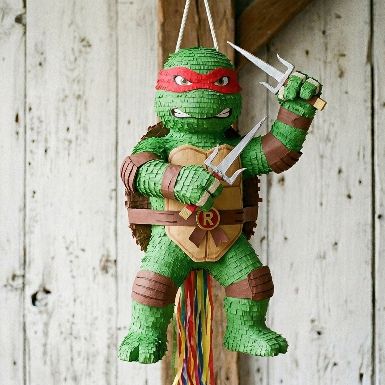 Premium Handmade 30-Inch TMNT Ninja Turtles Raph Raphael Character Pull-String Piñata Table Decor Party Centerpiece