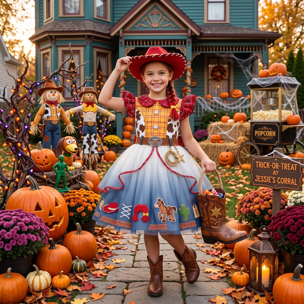 Toy Story Jessie Cowgirl Girls' Deluxe Sparkle Tutu Party Costume Dress Set with Matching Headband Halloween Birthday Pageant