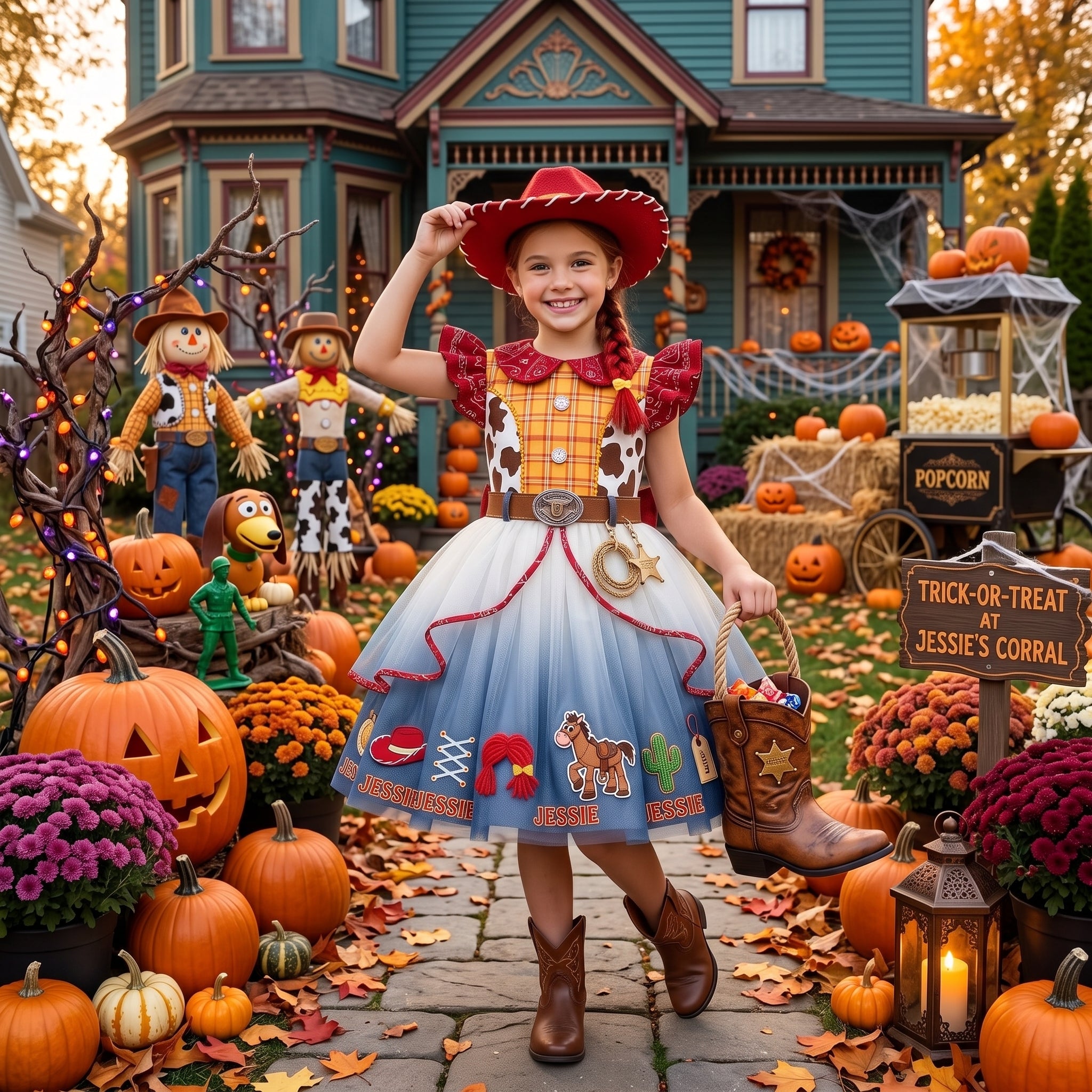 Toy Story Jessie Cowgirl Girls' Deluxe Sparkle Tutu Party Costume Dress Set with Matching Headband Halloween Birthday Pageant