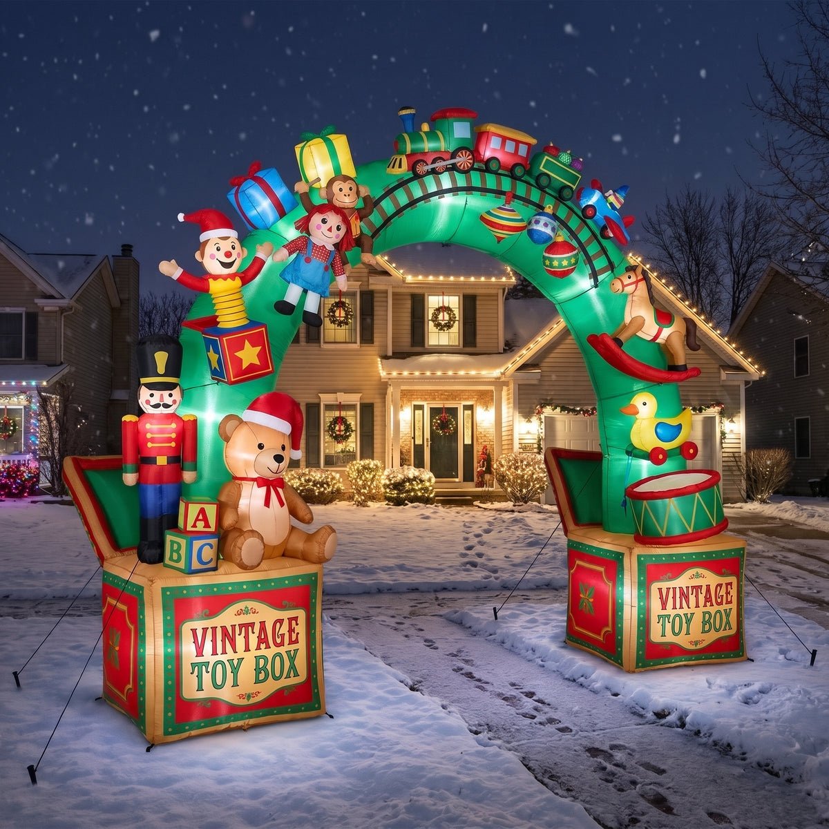 10-Foot Giant Outdoor Illuminated Walkthrough Vintage Toy Box Come to Life Inflatable Archway Christmas Decor