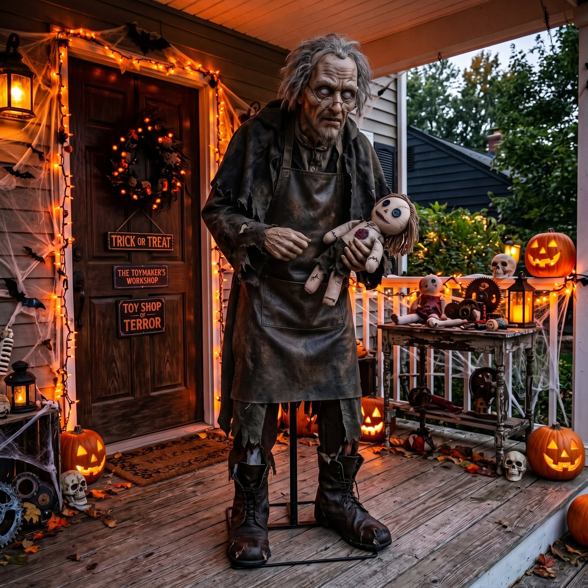 6' Animated Toy Shop of Terror The Blind Toymaker Figure Music Lights Motion Sensor Halloween Home Decor Accent Yard Prop
