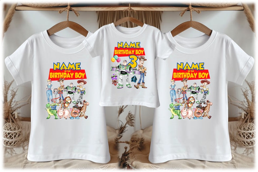 Toy Story Buzz Woody Personalized Custom White Family T-Shirt or Onesie Pack Theme Cake Smash Birthday Party