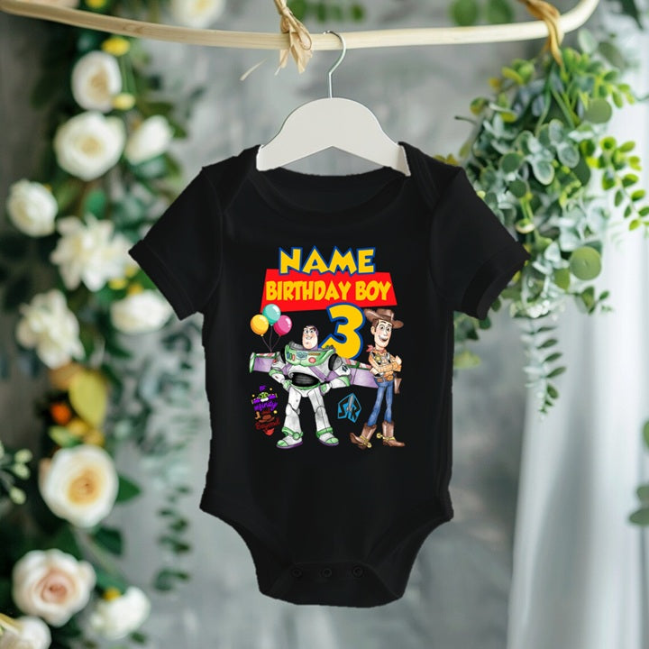 Toy Story Buzz Woody Personalized Custom Black T-Shirt or Onesie Theme Cake Smash Birthday Party