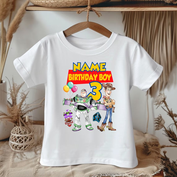 Toy Story Buzz Woody Personalized Custom White T-Shirt or Onesie Theme Cake Smash Birthday Party