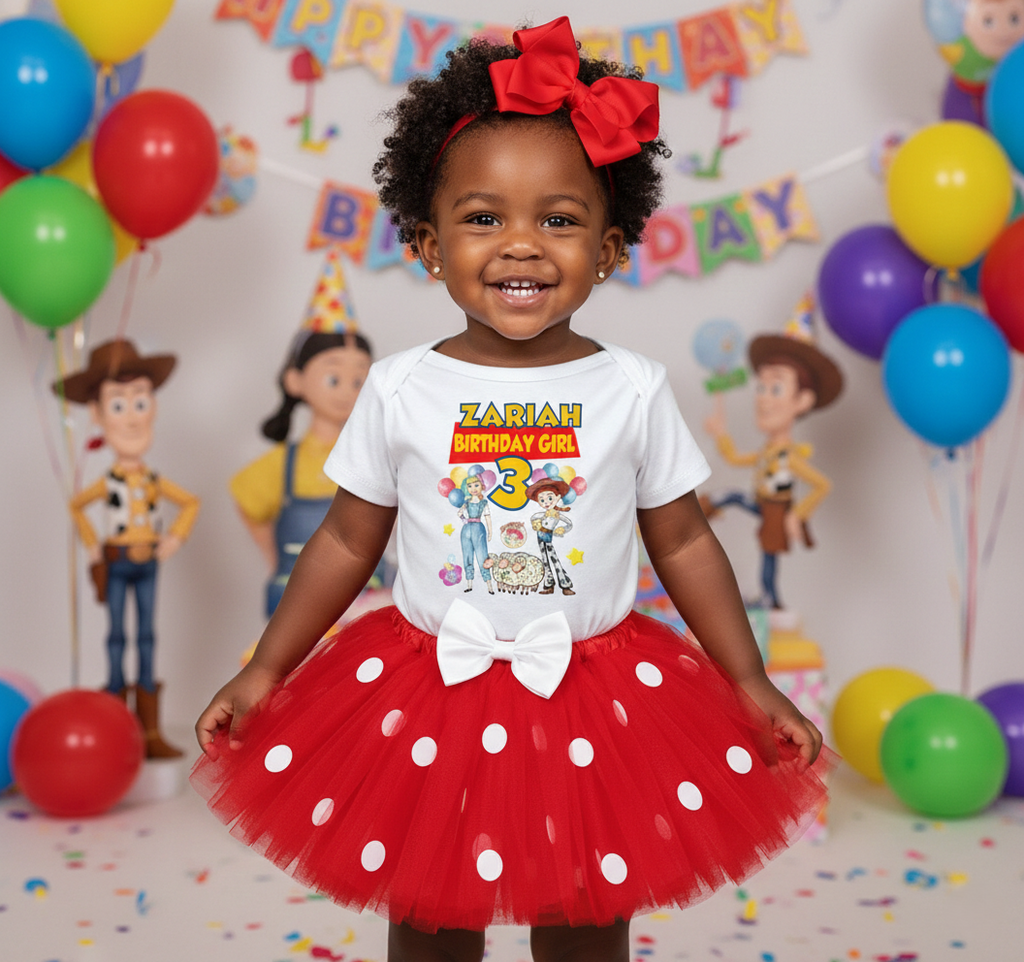 Toy Story Bo Peep Jessie Tutu Set Girls Personalized Custom Red White Polka Dots Tutu Outfit Dress Theme Cake Smash Birthday Party