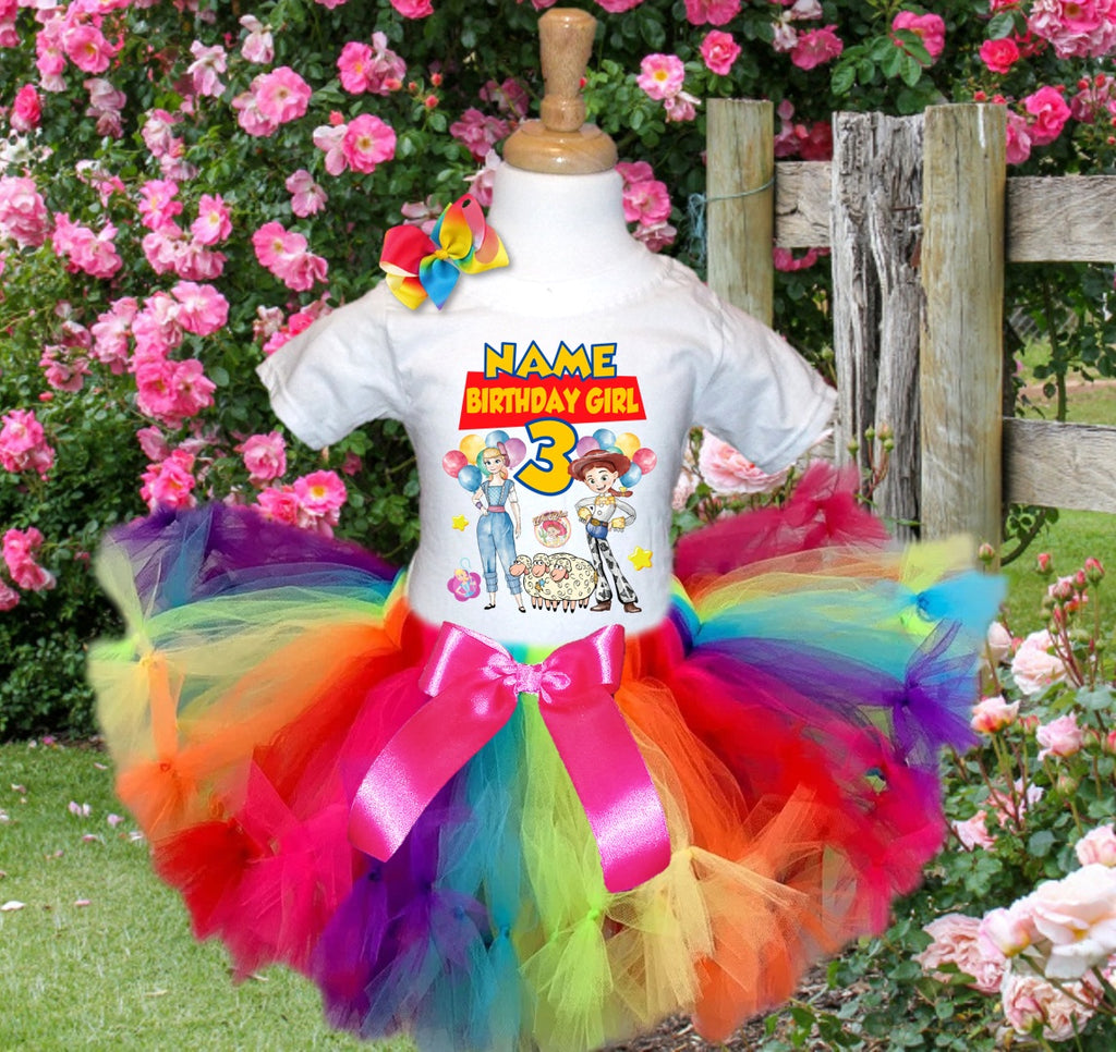 Toy Story Bo Peep Jessie Tutu Set Girls Personalized Custom Rainbow Knots Tutu Outfit Dress Theme Cake Smash Birthday Party