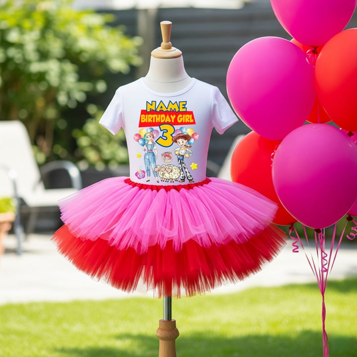 Toy Story Bo Peep Jessie Tutu Set Girls Personalized Custom Hot Pink Red Tutu Outfit Dress Theme Cake Smash Birthday Party