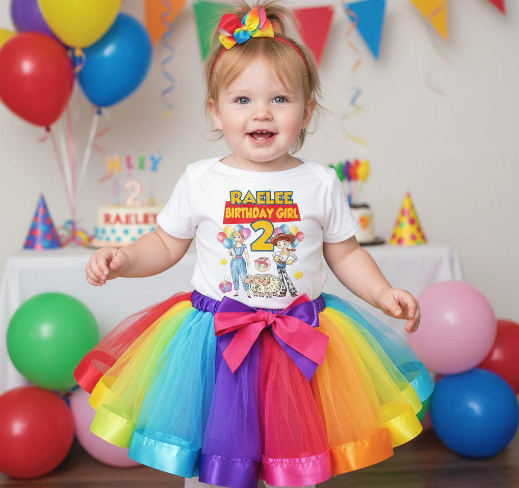 Toy Story Bo Peep Jessie Tutu Set Girls Personalized Custom Rainbow Ribbon Tutu Outfit Dress Theme Cake Smash Birthday Party