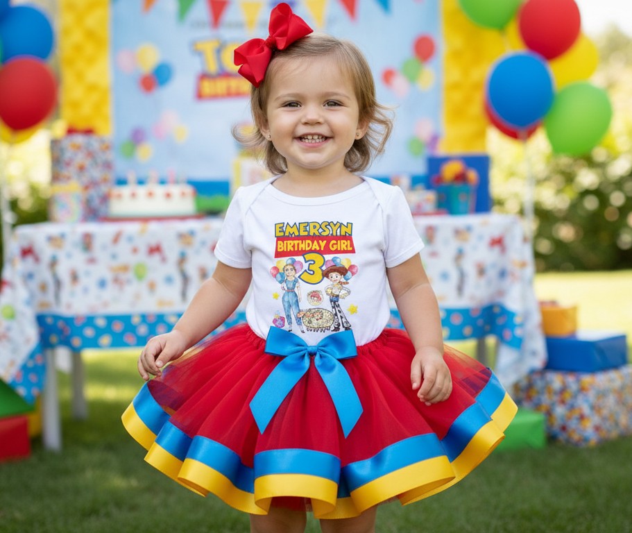 Toy Story Bo Peep Jessie Tutu Set Girls Personalized Custom Red Blue Yellow Ribbon Trim Tutu Outfit Dress Theme Cake Smash Birthday Party