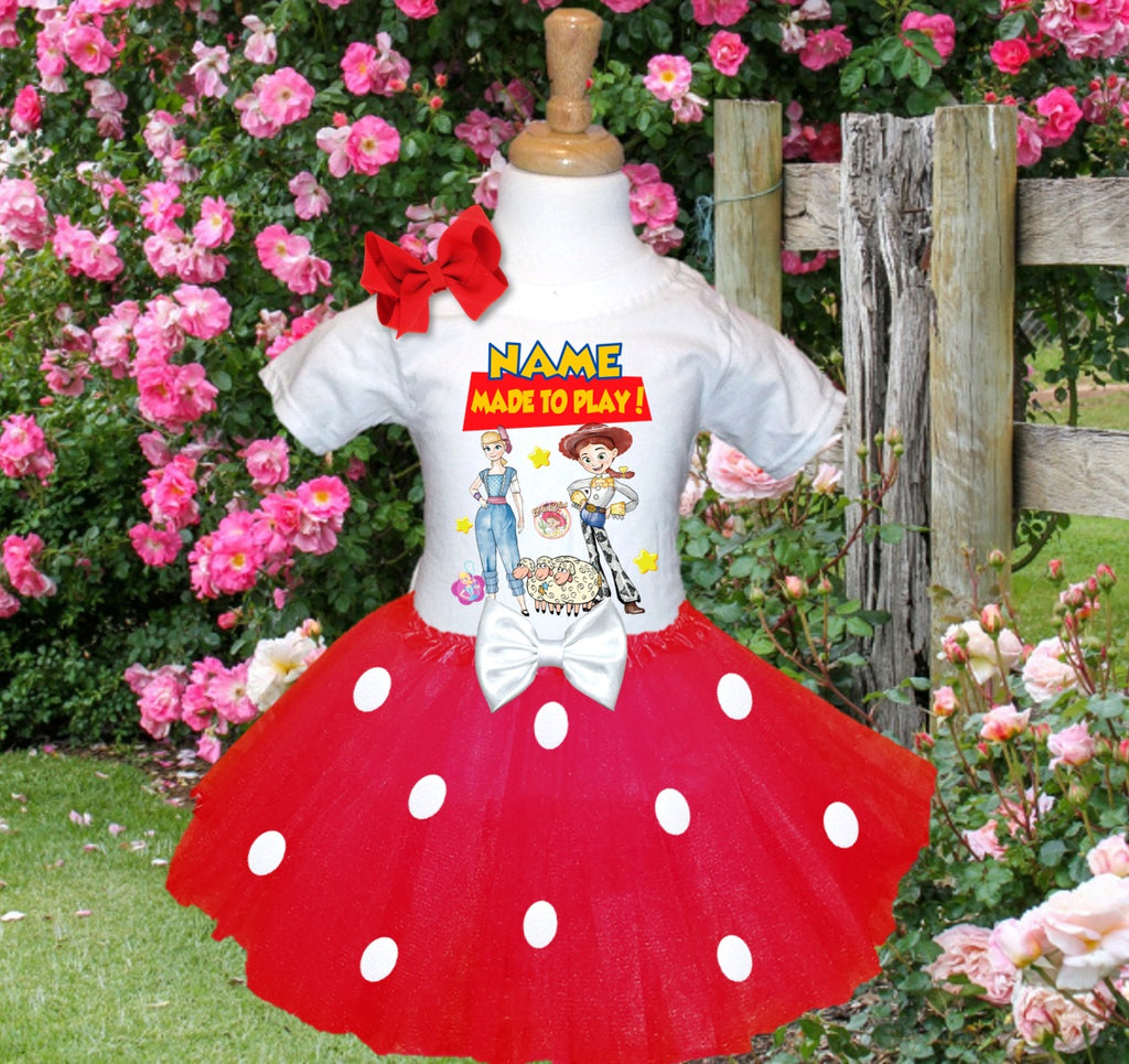 Toy Story Bo Peep Jessie Tutu Set Girls Personalized Custom Red White Polka Dots Tutu Outfit Dress Theme Cake Smash Party