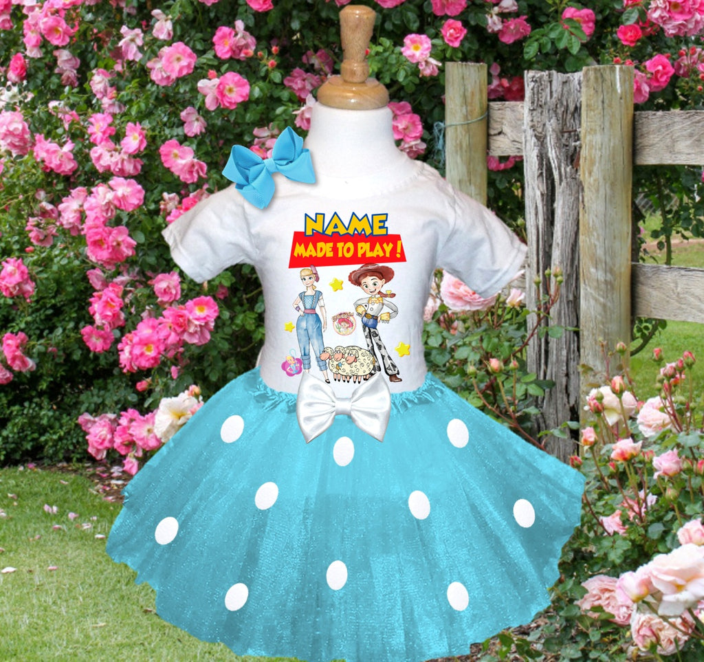 Toy Story Bo Peep Jessie Tutu Set Girls Personalized Custom Blue White Polka Dots Tutu Outfit Dress Theme Cake Smash Party